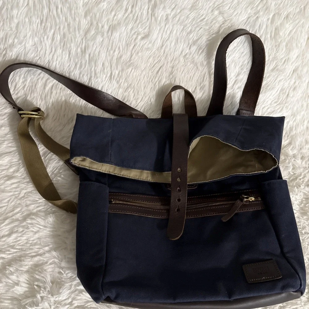 Esperos Soho Rolltop Backpack Navy Canvas Leather Straps USA Made‎ Laptop Bag